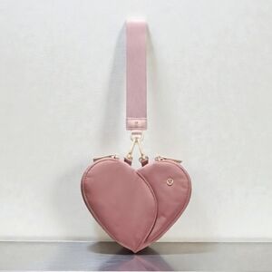 NEW Lululemon Dual Pouch Heart Wristlet in color Spiced Chai Pink Haze Gold